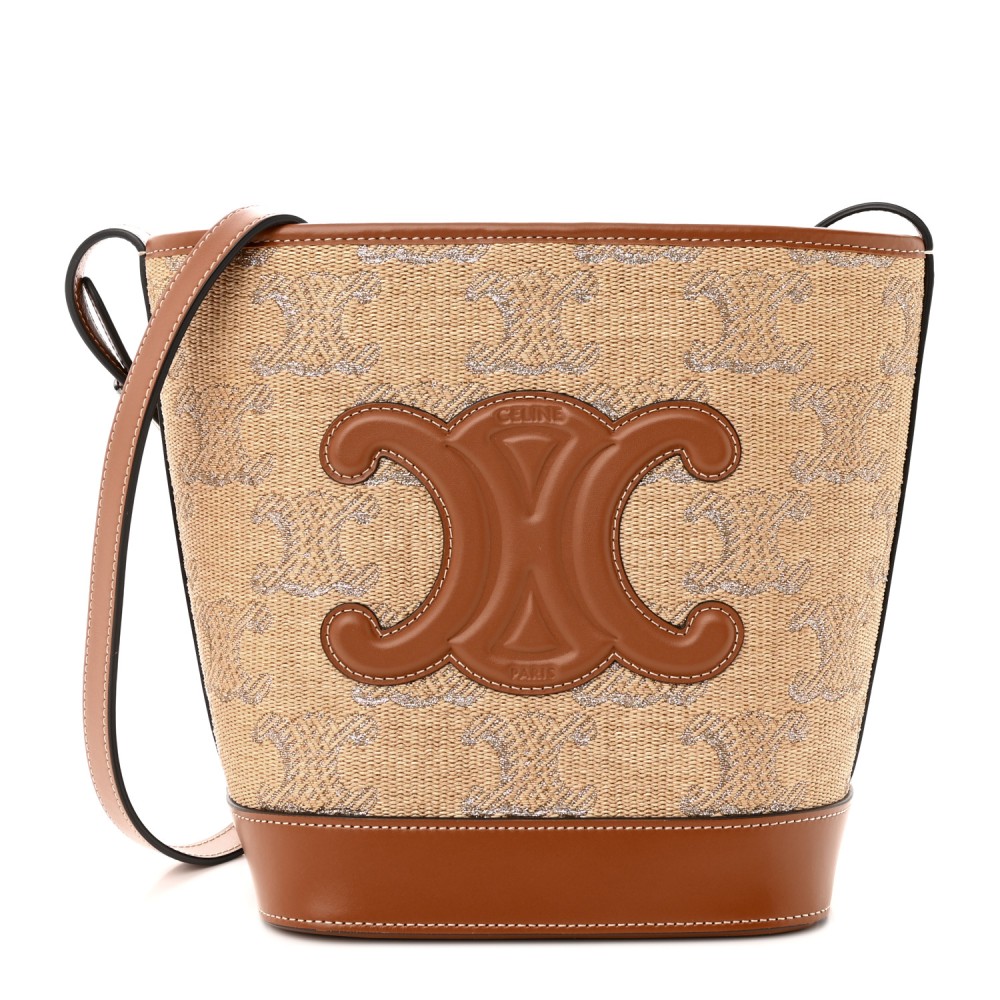 Canvas Calfskin Triomphe Small Bucket Bag Natural Tan