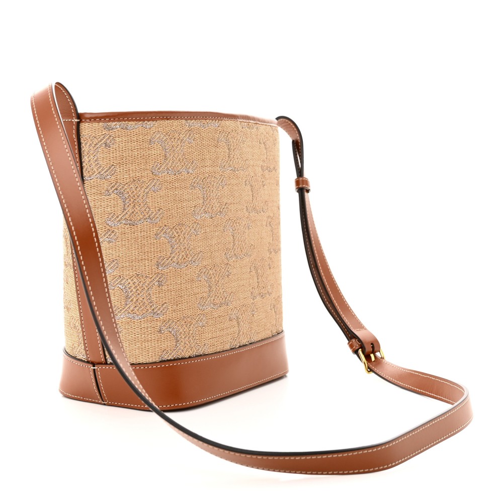 Canvas Calfskin Triomphe Small Bucket Bag Natural Tan