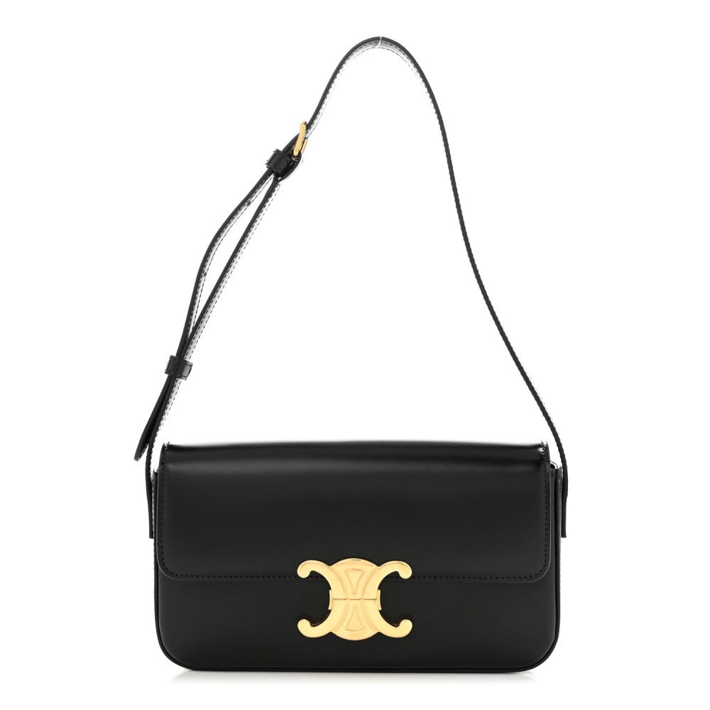 Shiny Calfskin Triomphe Shoulder Bag Black