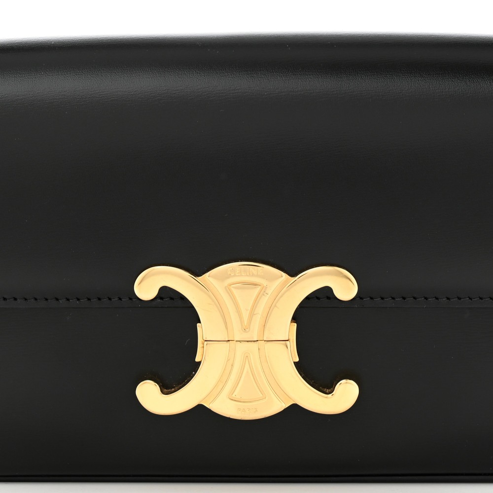 Shiny Calfskin Triomphe Shoulder Bag Black