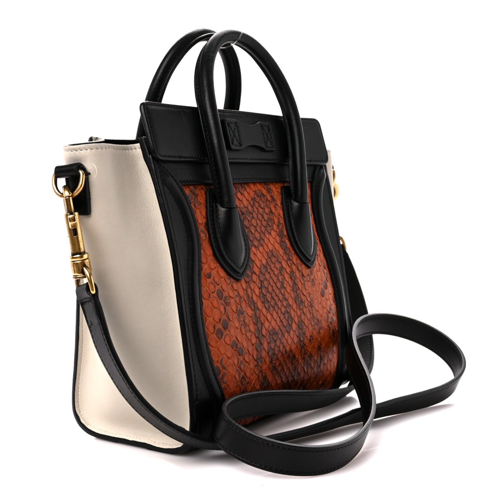 Snakeskin Calfskin Nano Tri-Color Luggage Black Multicolor