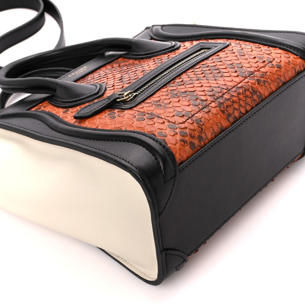 Snakeskin Calfskin Nano Tri-Color Luggage Black Multicolor