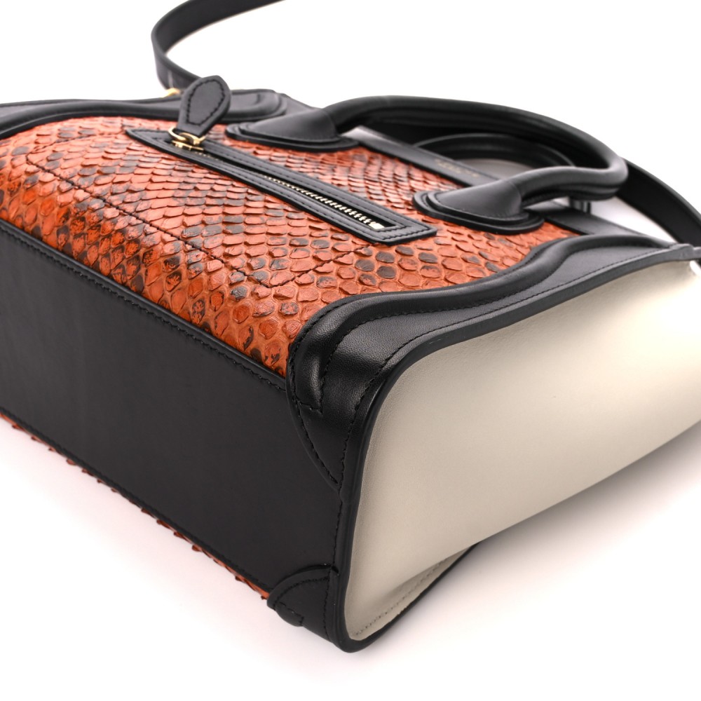 Snakeskin Calfskin Nano Tri-Color Luggage Black Multicolor