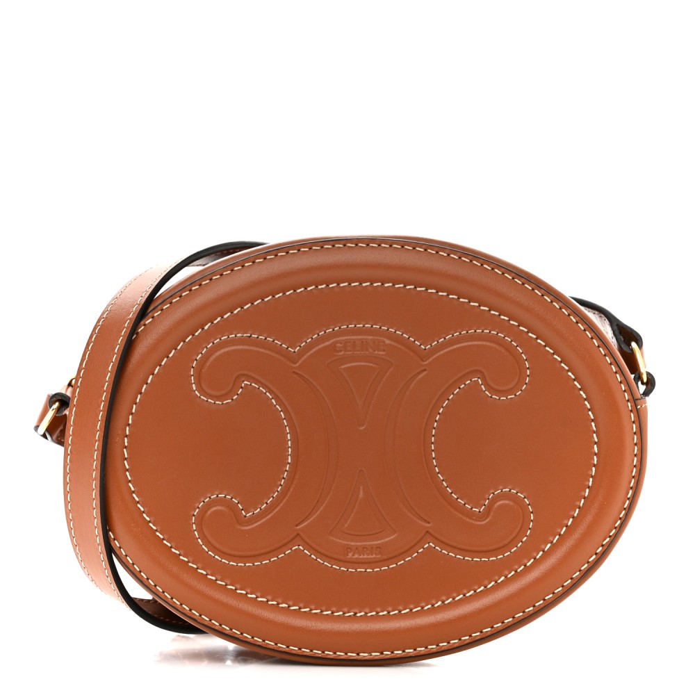 Smooth Calfskin Cuir Small Triomphe Oval Crossbody Purse Tan