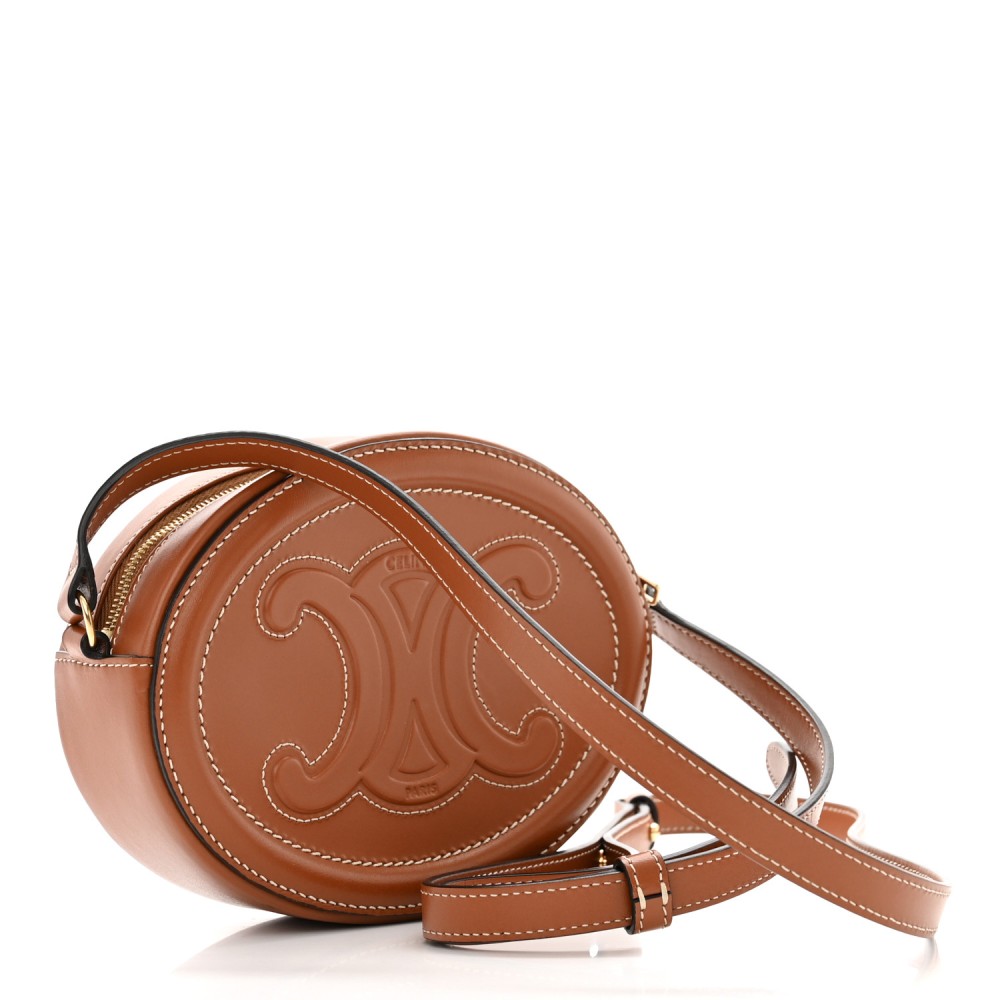 Smooth Calfskin Cuir Small Triomphe Oval Crossbody Purse Tan