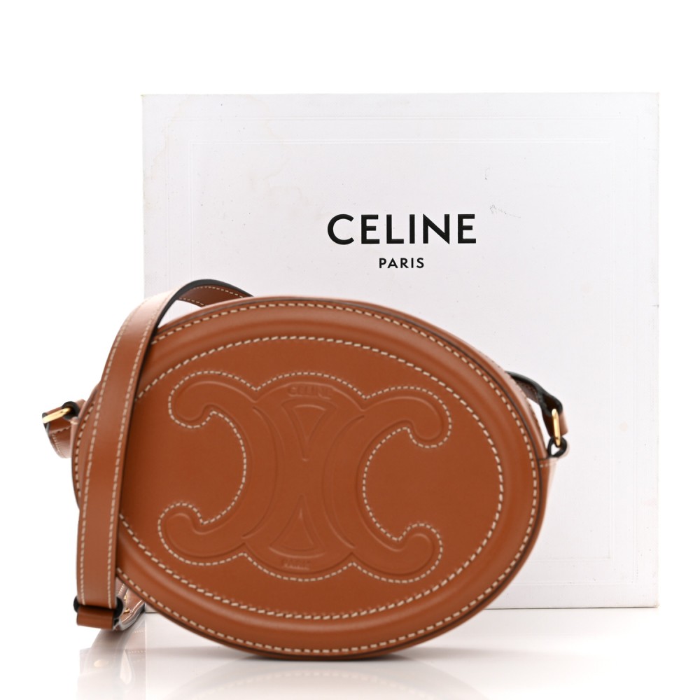 Smooth Calfskin Cuir Small Triomphe Oval Crossbody Purse Tan