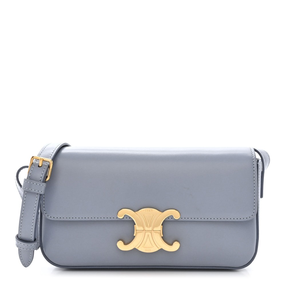 Shiny Calfskin Triomphe Shoulder Bag Artic Blue