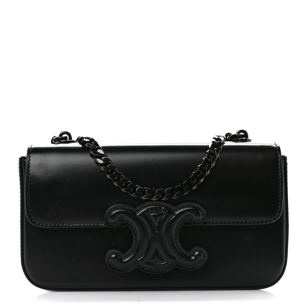 Shiny Calfskin Cuir Triomphe Chain Shoulder Bag Black