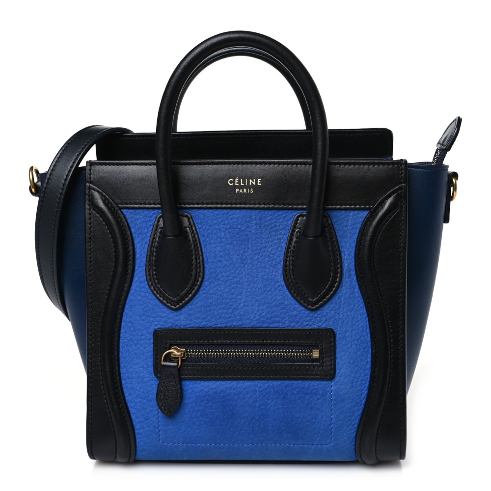 Smooth Calfskin Nubuck Nano Tri-Color Luggage Bright Blue