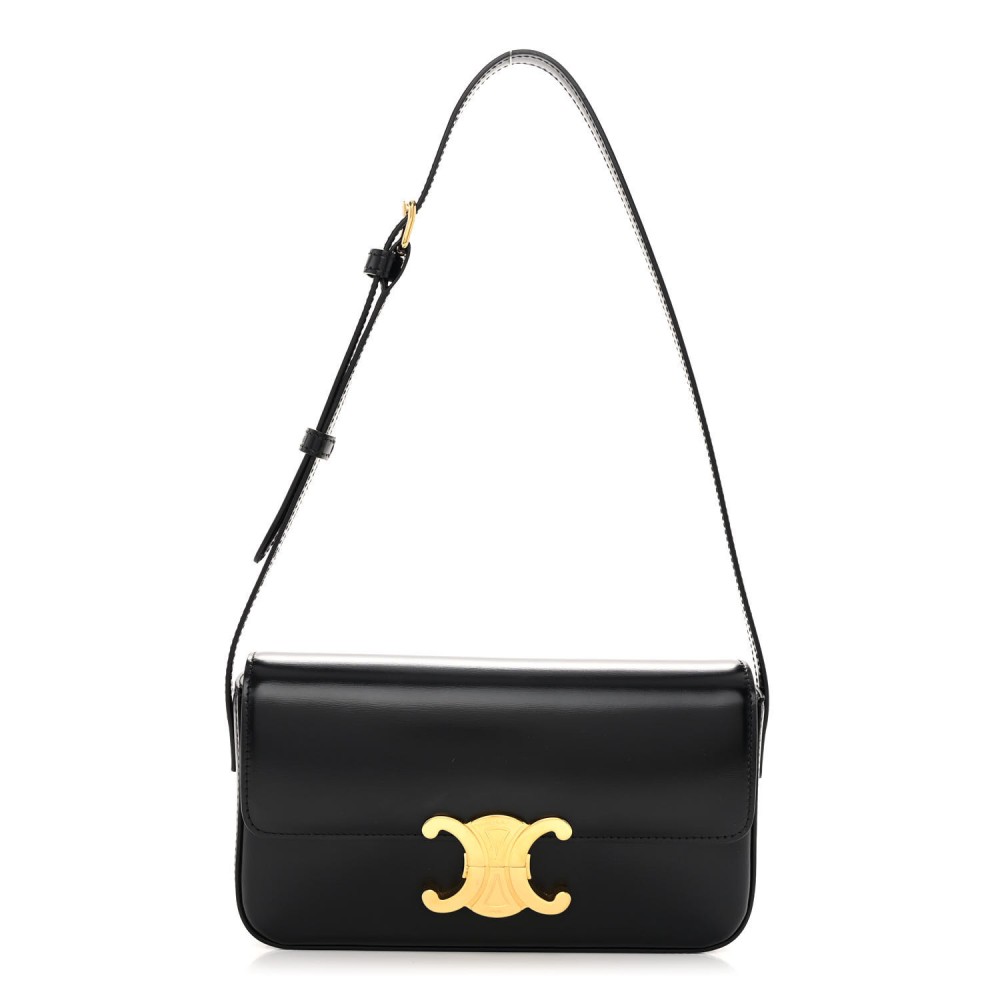 Shiny Calfskin Triomphe Shoulder Bag Black