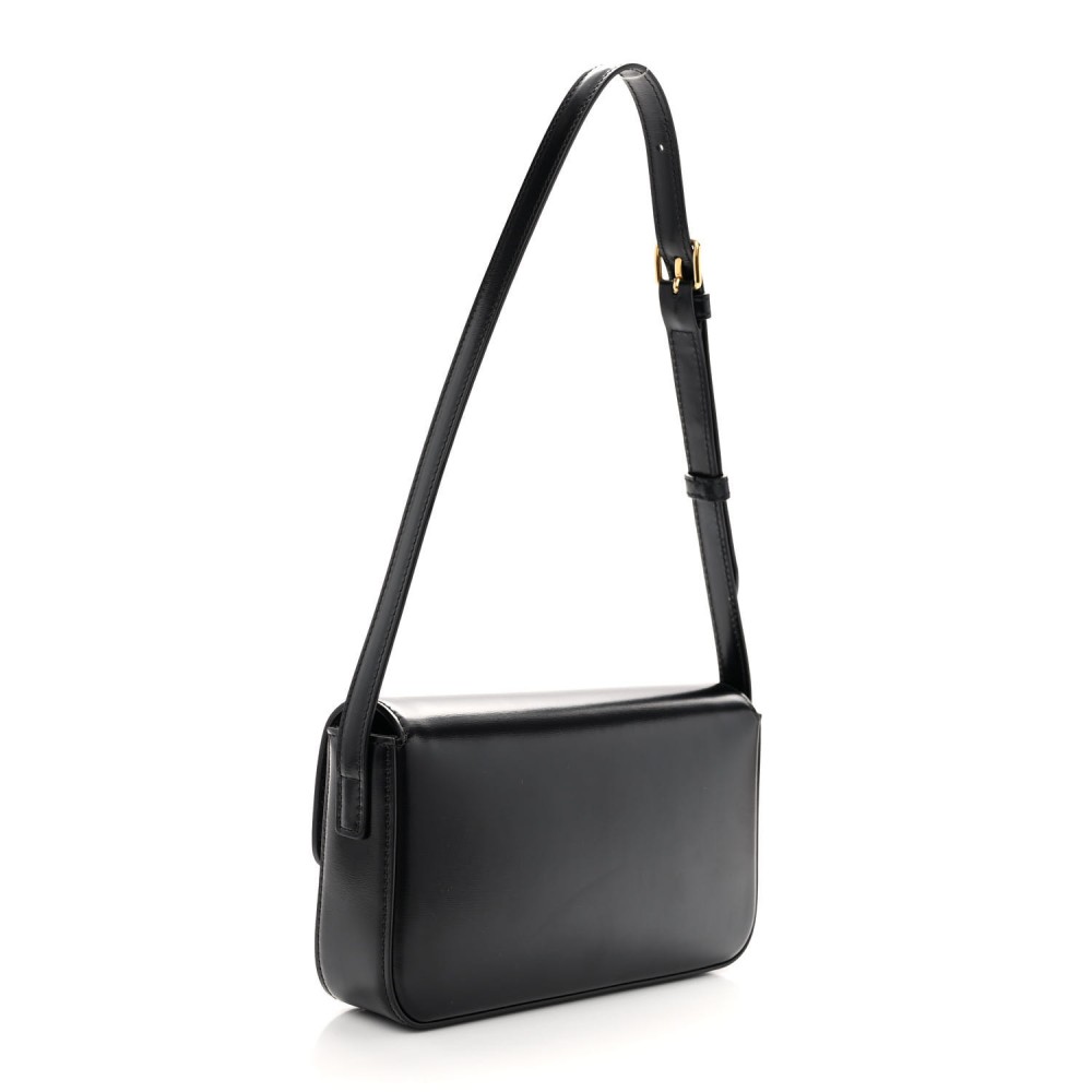 Shiny Calfskin Triomphe Shoulder Bag Black