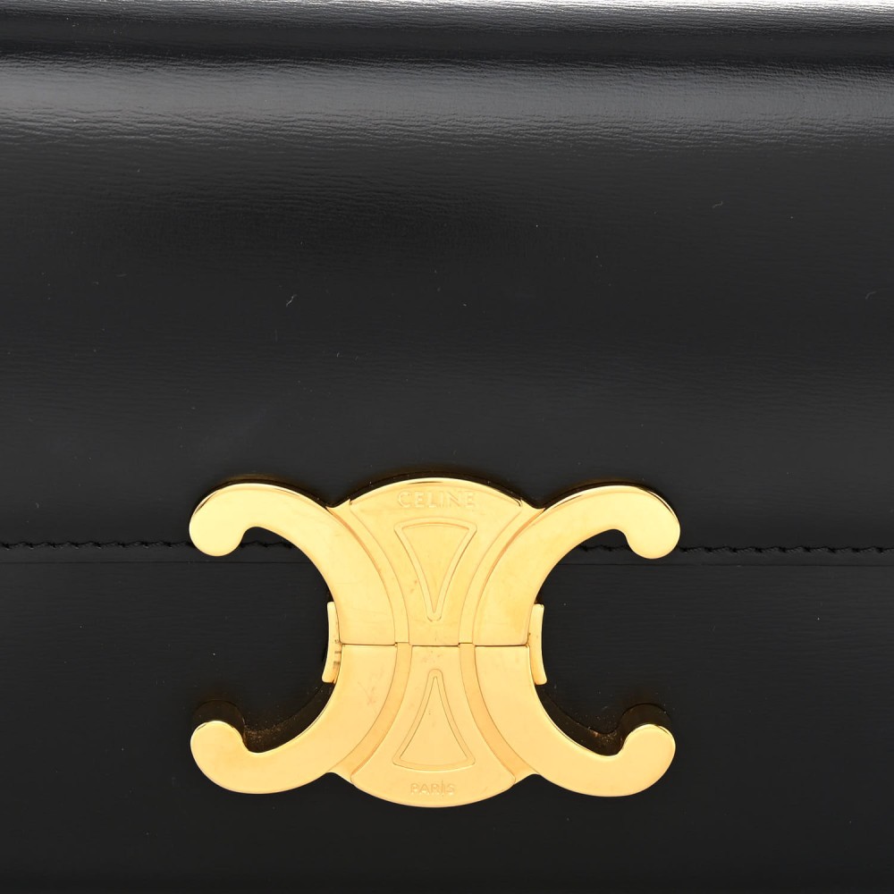 Shiny Calfskin Triomphe Shoulder Bag Black