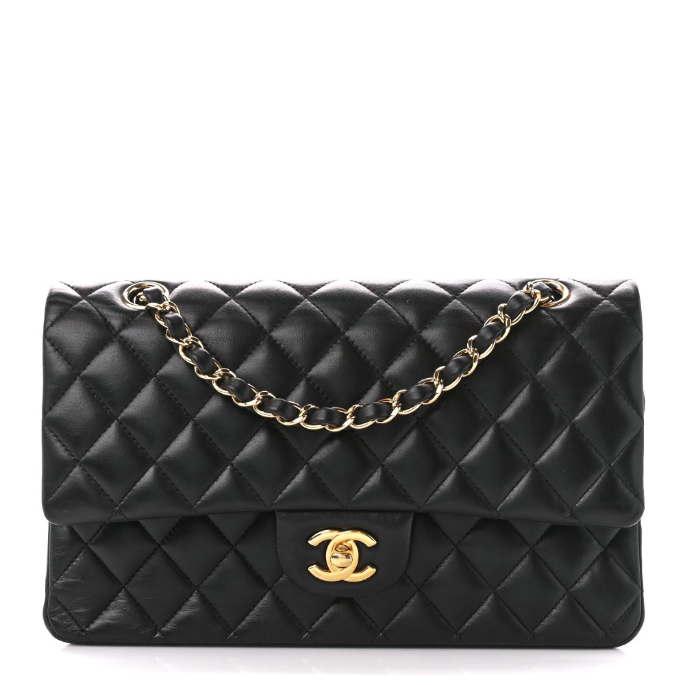 Lambskin Quilted Medium Double Flap Black