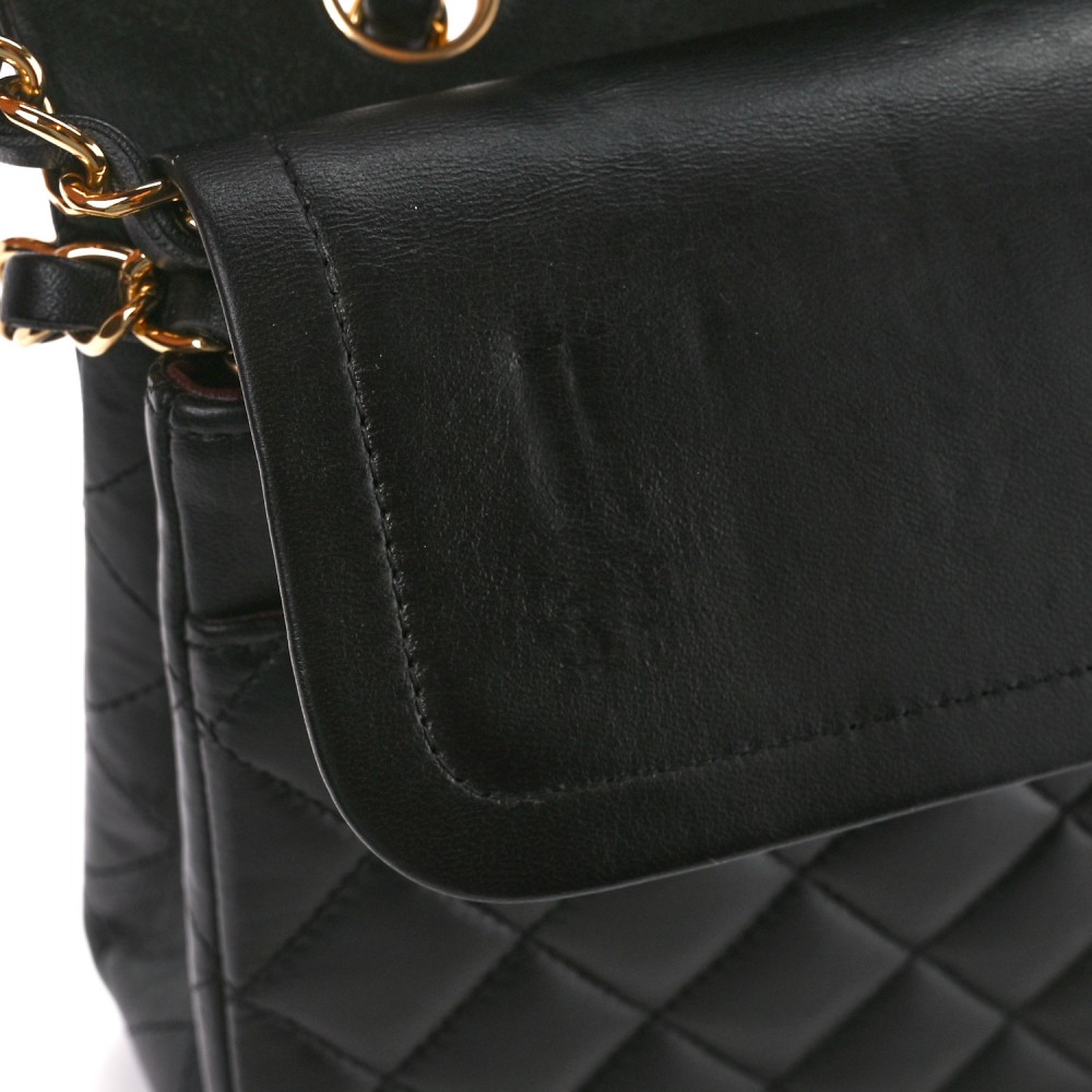 Lambskin Quilted Medium Double Flap Black