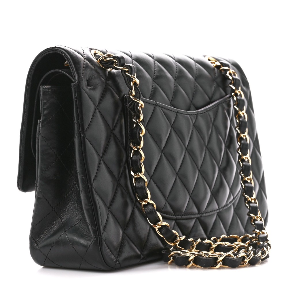 Lambskin Quilted Medium Double Flap Black