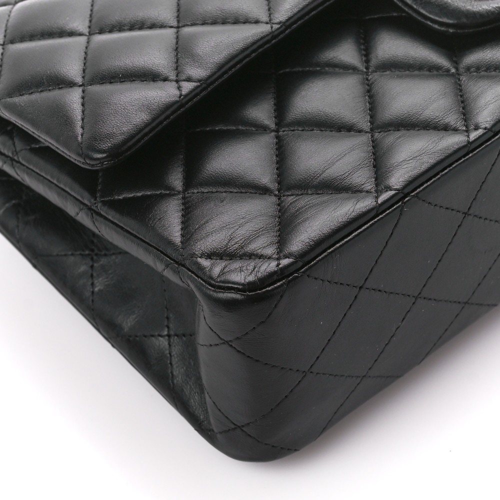 Lambskin Quilted Medium Double Flap Black