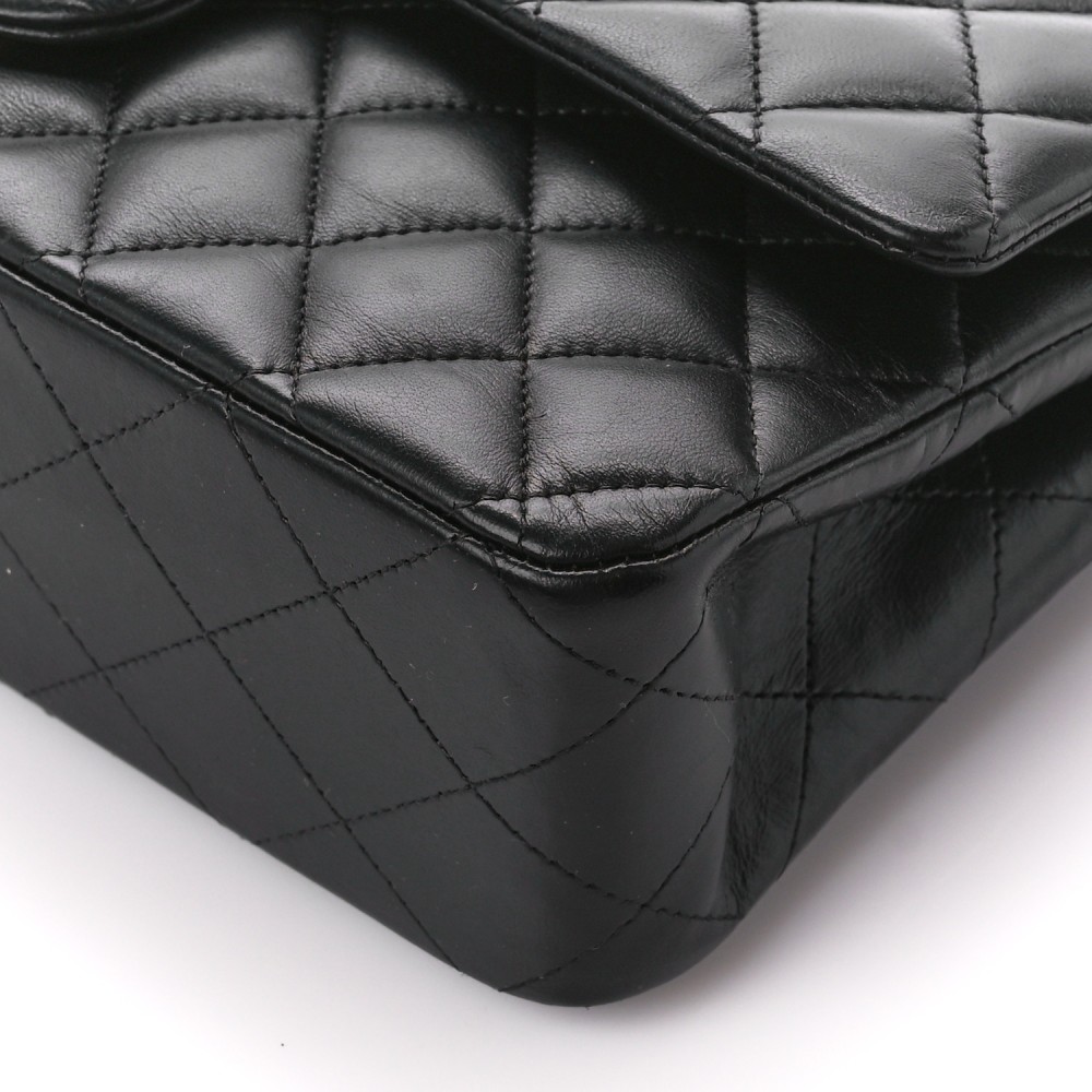 Lambskin Quilted Medium Double Flap Black