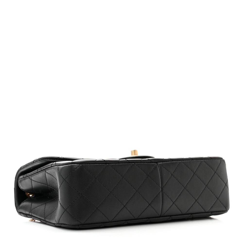 Lambskin Quilted Small Sweet Camellia Flap Black