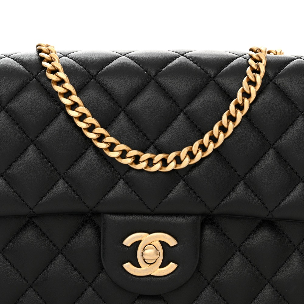 Lambskin Quilted Small Sweet Camellia Flap Black