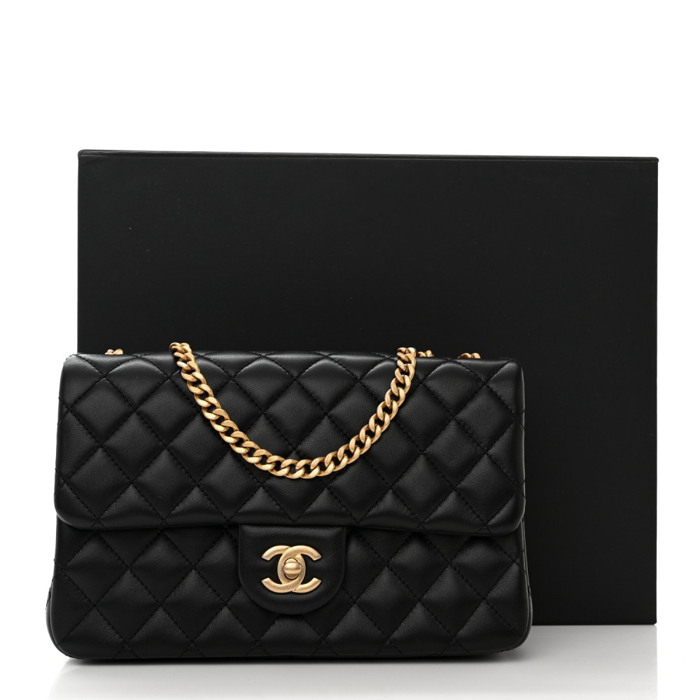 Lambskin Quilted Small Sweet Camellia Flap Black