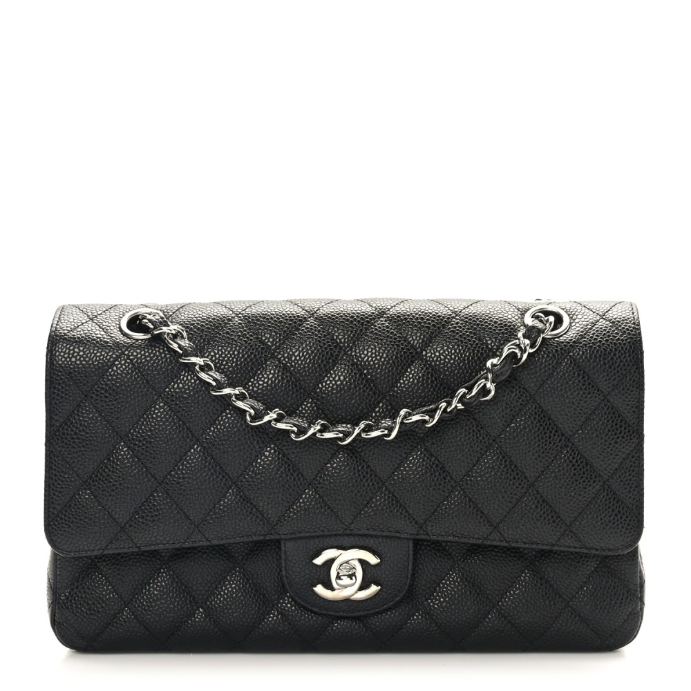 Caviar Quilted Medium Double Flap Black