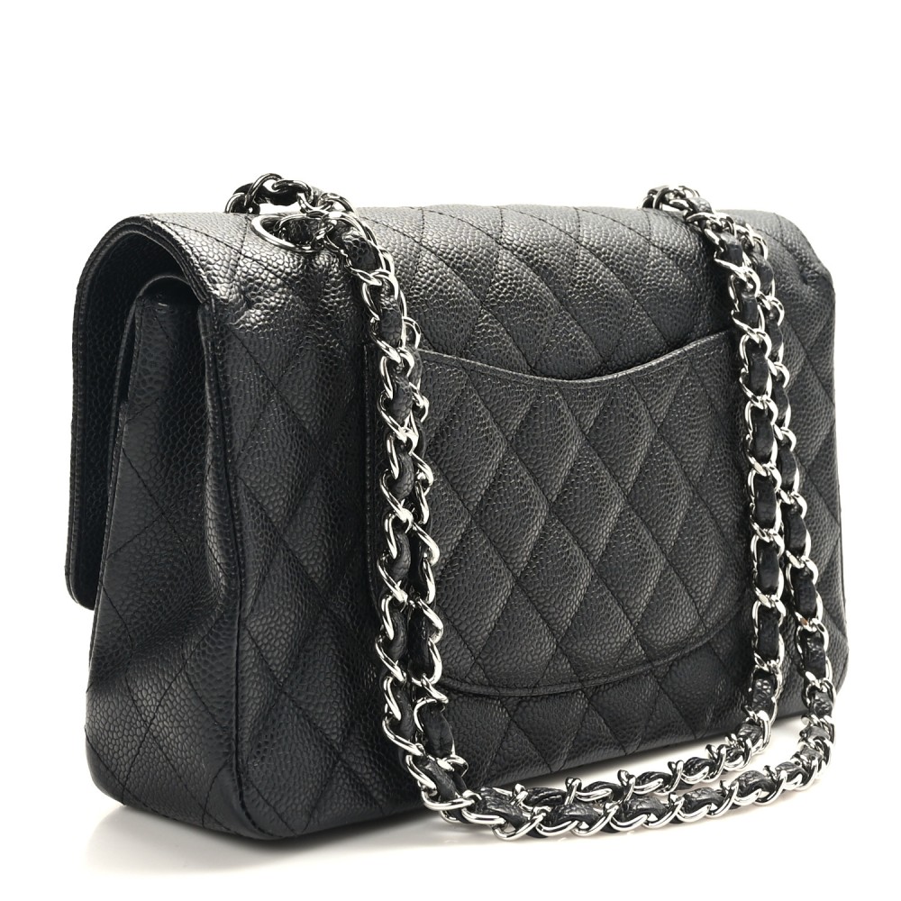 Caviar Quilted Medium Double Flap Black