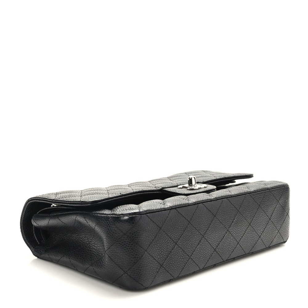 Caviar Quilted Medium Double Flap Black