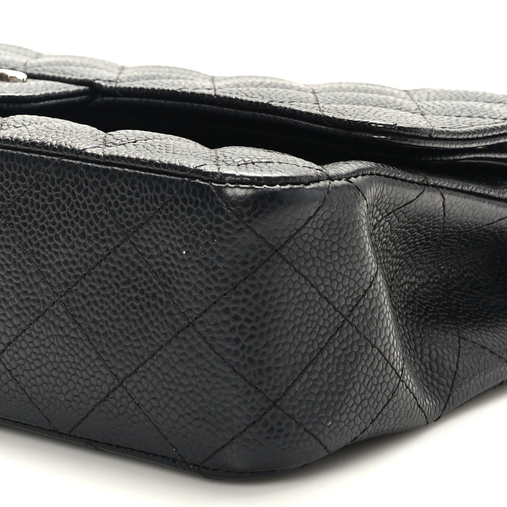 Caviar Quilted Medium Double Flap Black