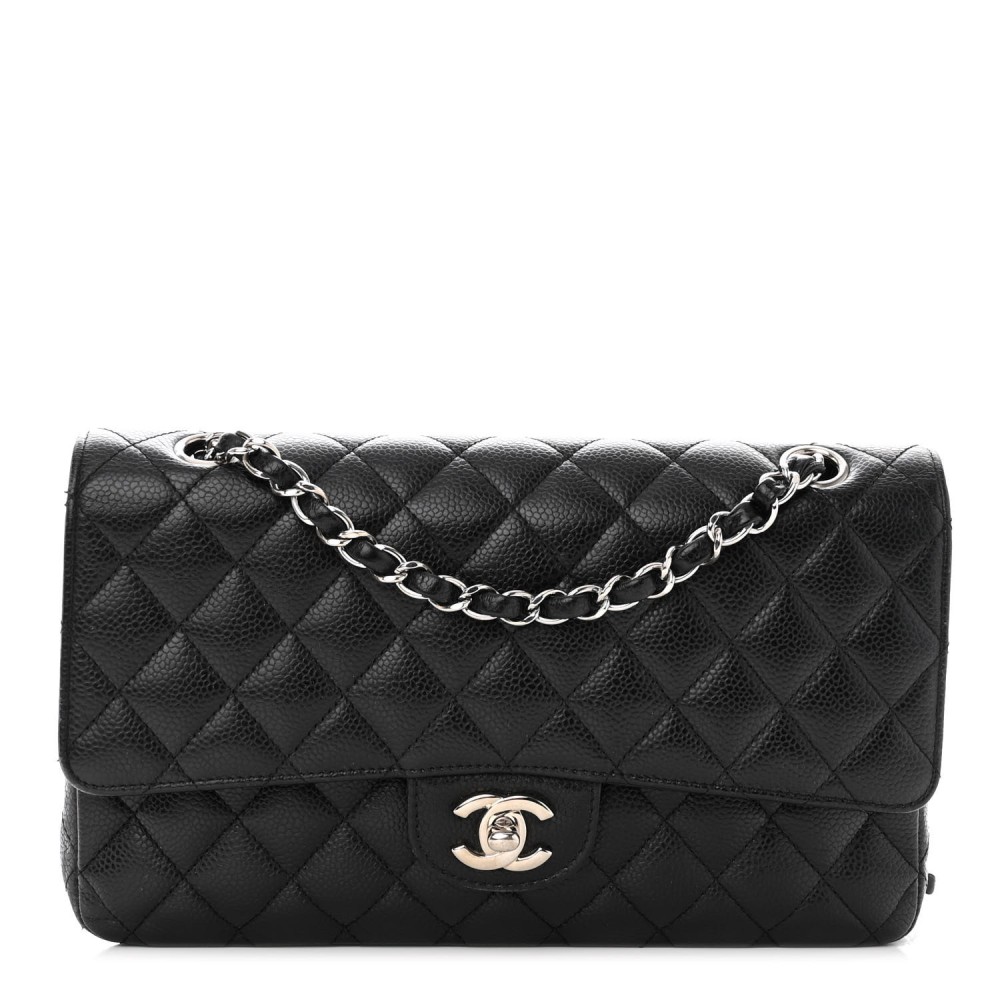 Caviar Quilted Medium Double Flap Black