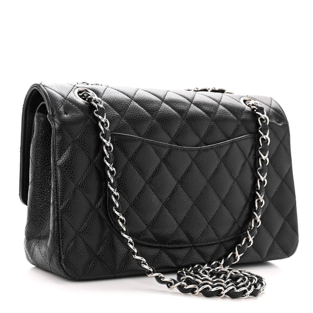 Caviar Quilted Medium Double Flap Black