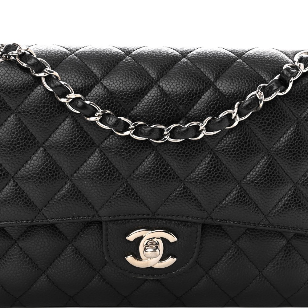 Caviar Quilted Medium Double Flap Black