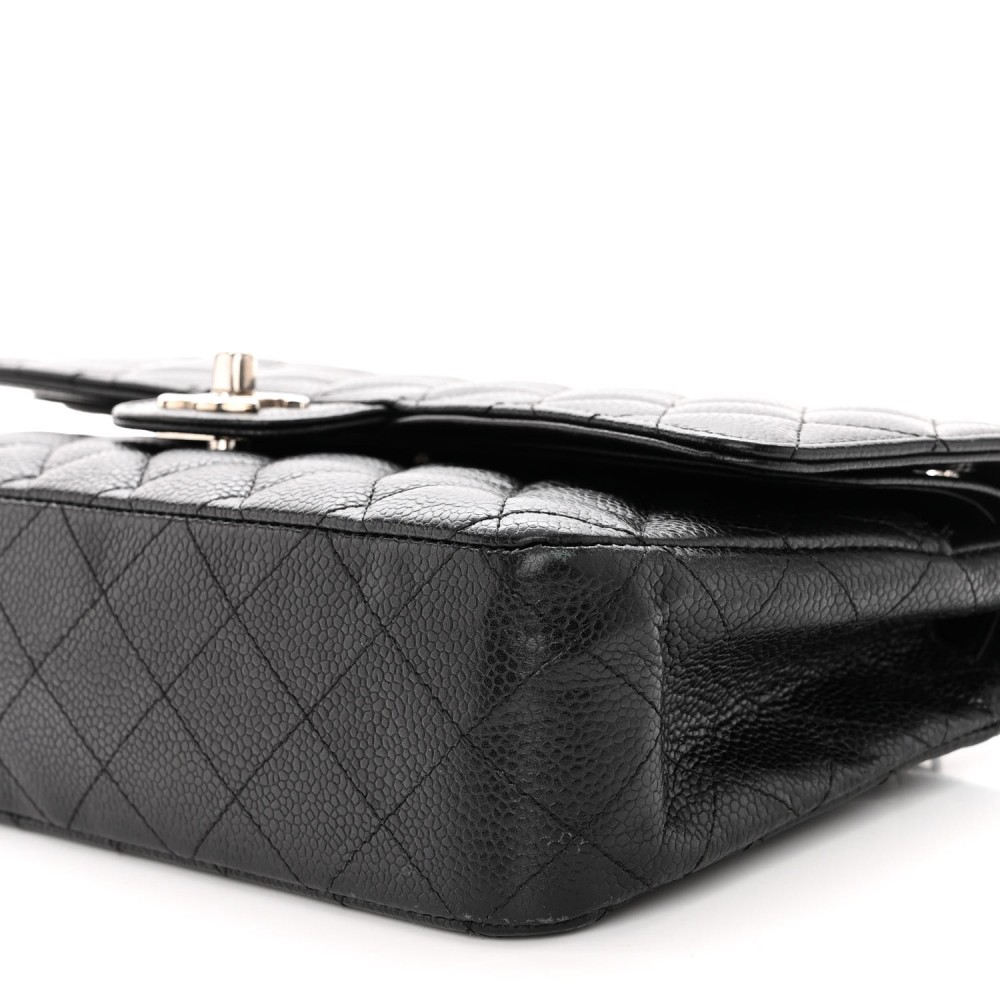 Caviar Quilted Medium Double Flap Black