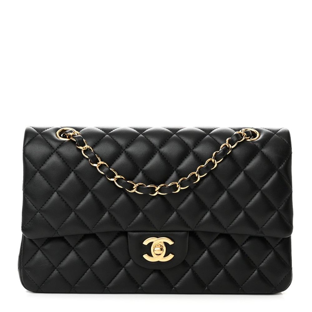 Lambskin Quilted Medium Double Flap Black