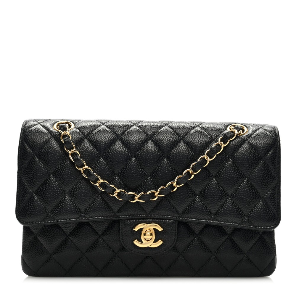 Caviar Quilted Medium Double Flap Black