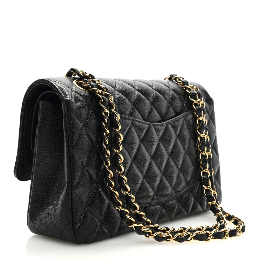 Caviar Quilted Medium Double Flap Black