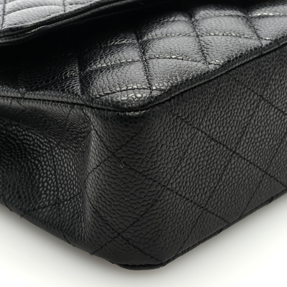 Caviar Quilted Medium Double Flap Black