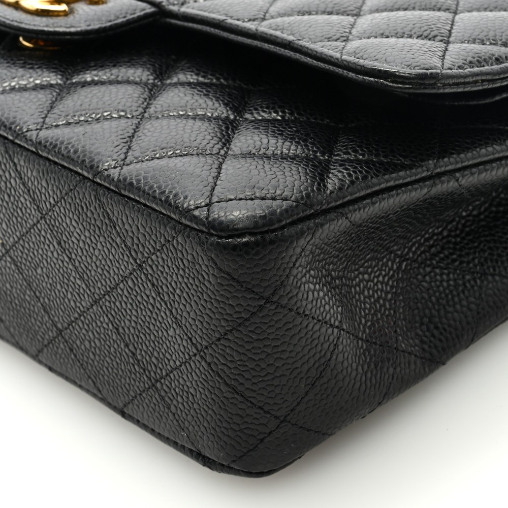 Caviar Quilted Medium Double Flap Black