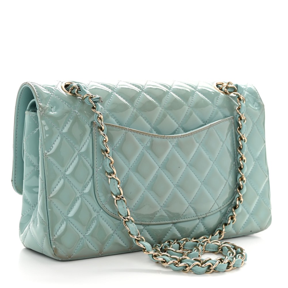 Patent Quilted Medium Double Flap Blue