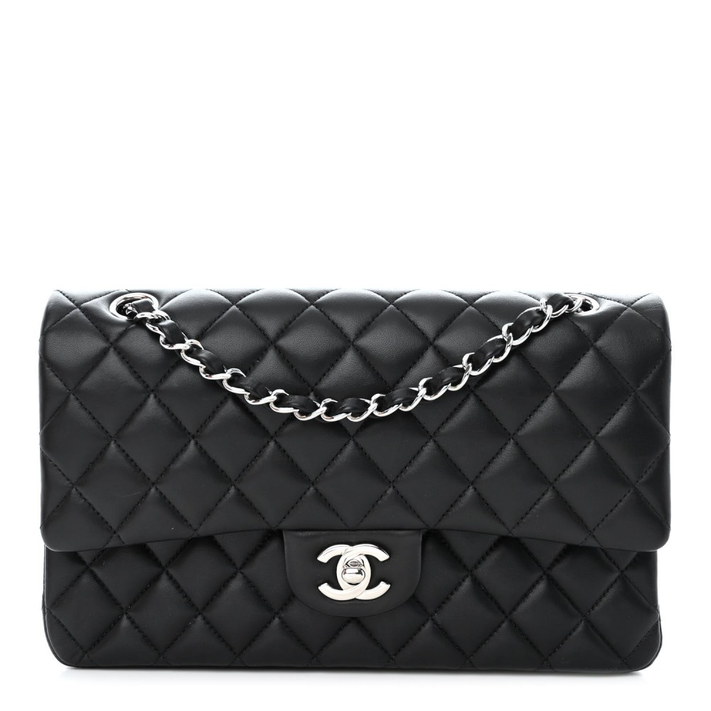 Lambskin Quilted Medium Double Flap Black