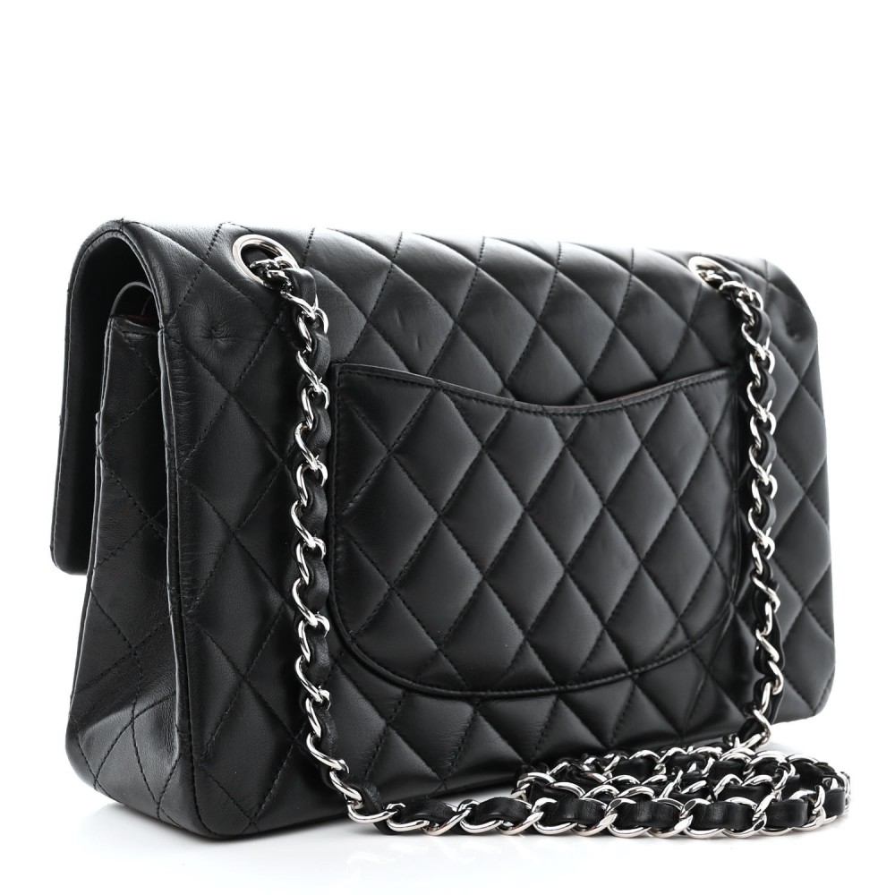 Lambskin Quilted Medium Double Flap Black