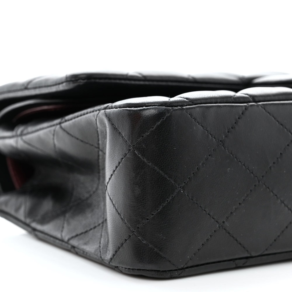 Lambskin Quilted Medium Double Flap Black