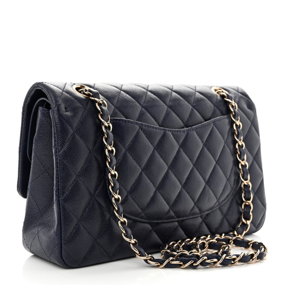 Caviar Quilted Medium Double Flap Navy