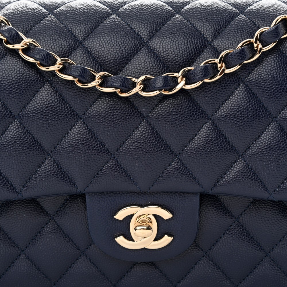 Caviar Quilted Medium Double Flap Navy