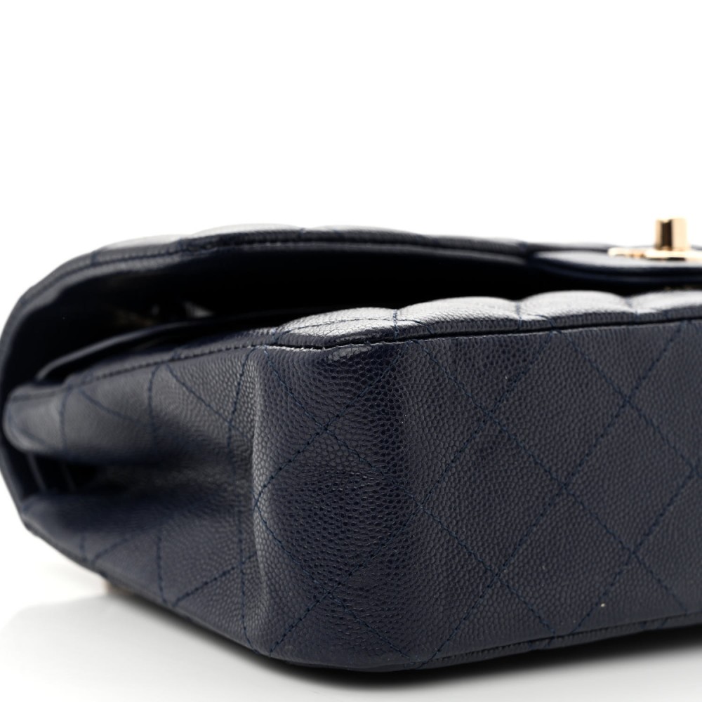 Caviar Quilted Medium Double Flap Navy