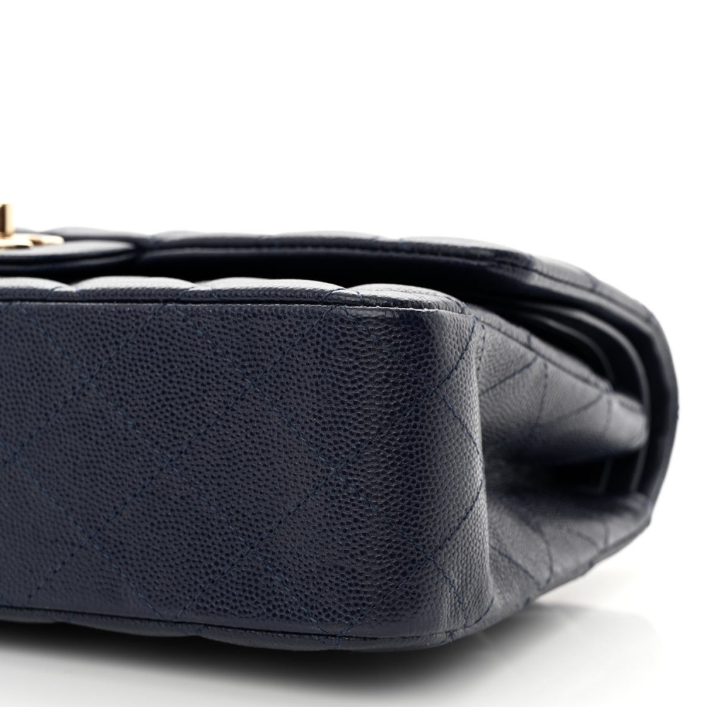 Caviar Quilted Medium Double Flap Navy