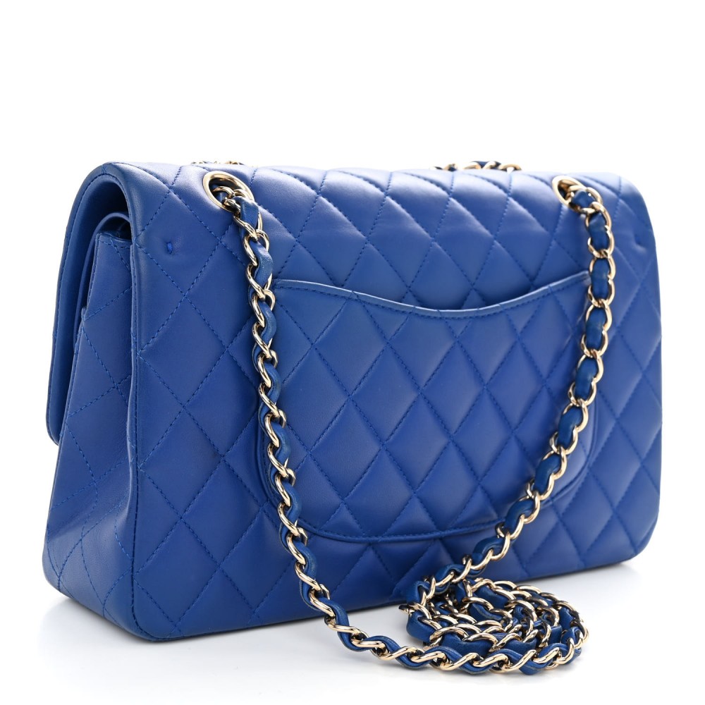 Lambskin Quilted Medium Double Flap Blue