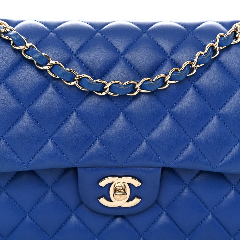 Lambskin Quilted Medium Double Flap Blue