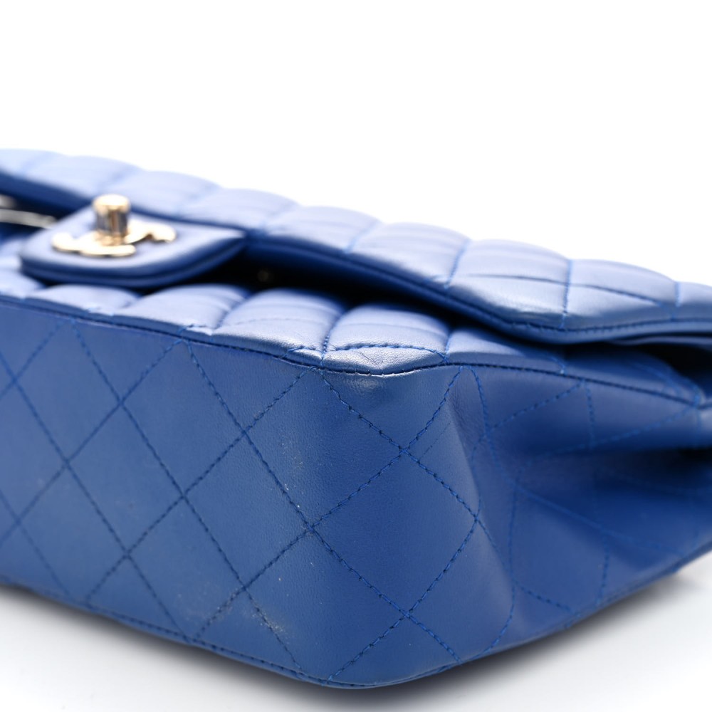 Lambskin Quilted Medium Double Flap Blue