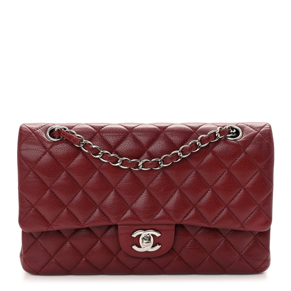 Caviar Quilted Medium Double Flap Dark Red Sold Out