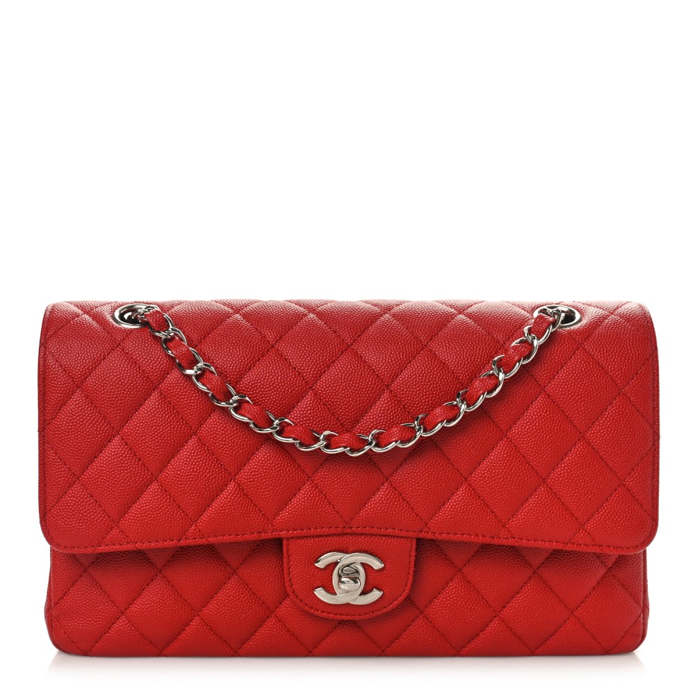 Caviar Quilted Medium Double Flap Red